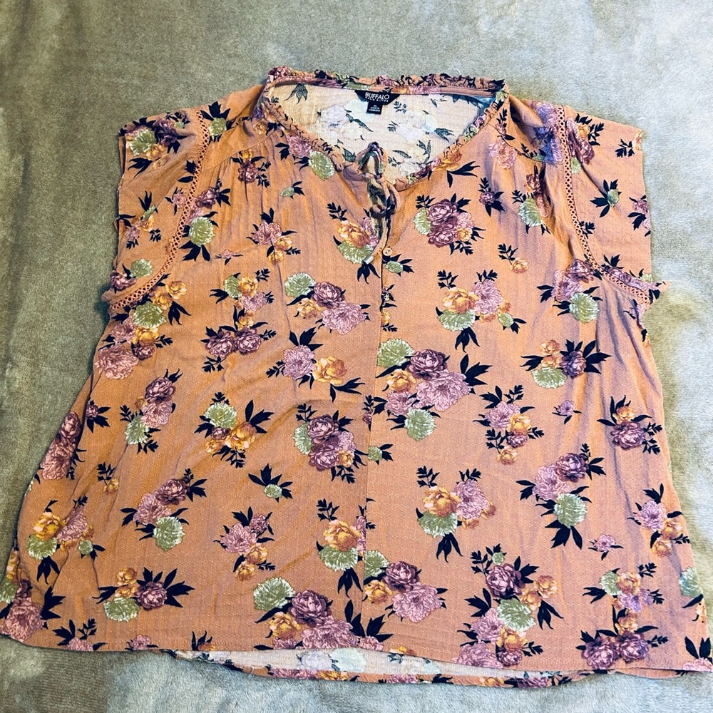 Buffalo David Bitton Floral Blouse in Peach and Purple